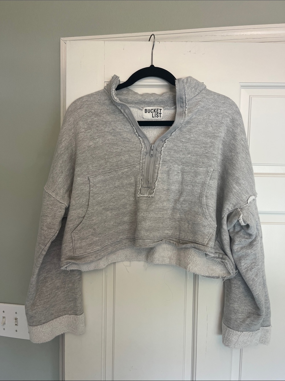 BUCKETLIST Light Gray Cropped Quarter-Zip Sweatshirt
